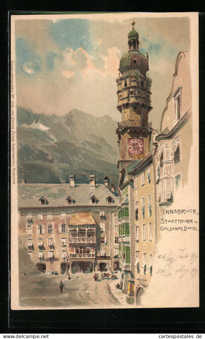 Lithographie Innsbruck, Stadtturm Und Restaurant Goldenes Dachl  - Sonstige & Ohne Zuordnung