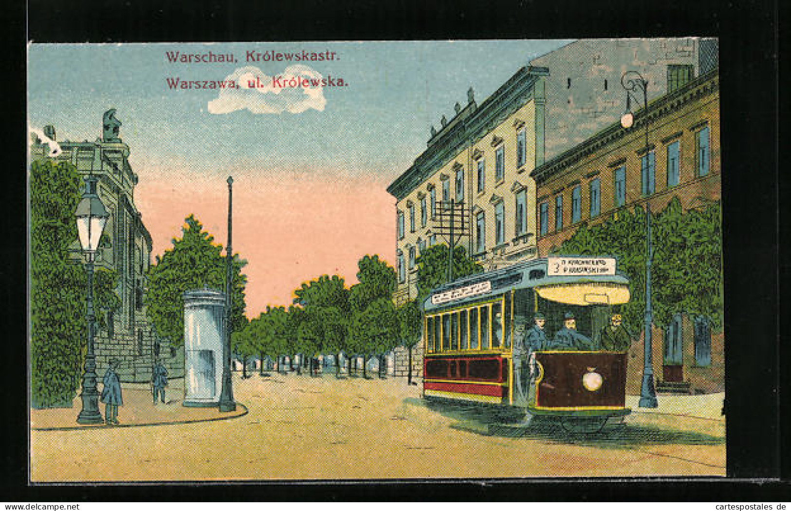 AK Warschau, Krolewskastrasse Mit Strassenbahn  - Strassenbahnen