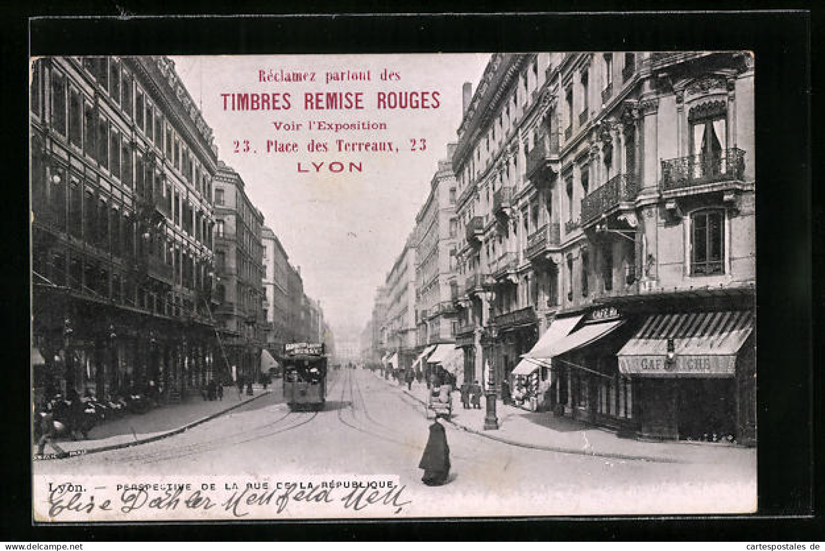 AK Lyon, Timbres Remise Rouges, Place De Terreaux 23, Strassenbahn  - Strassenbahnen