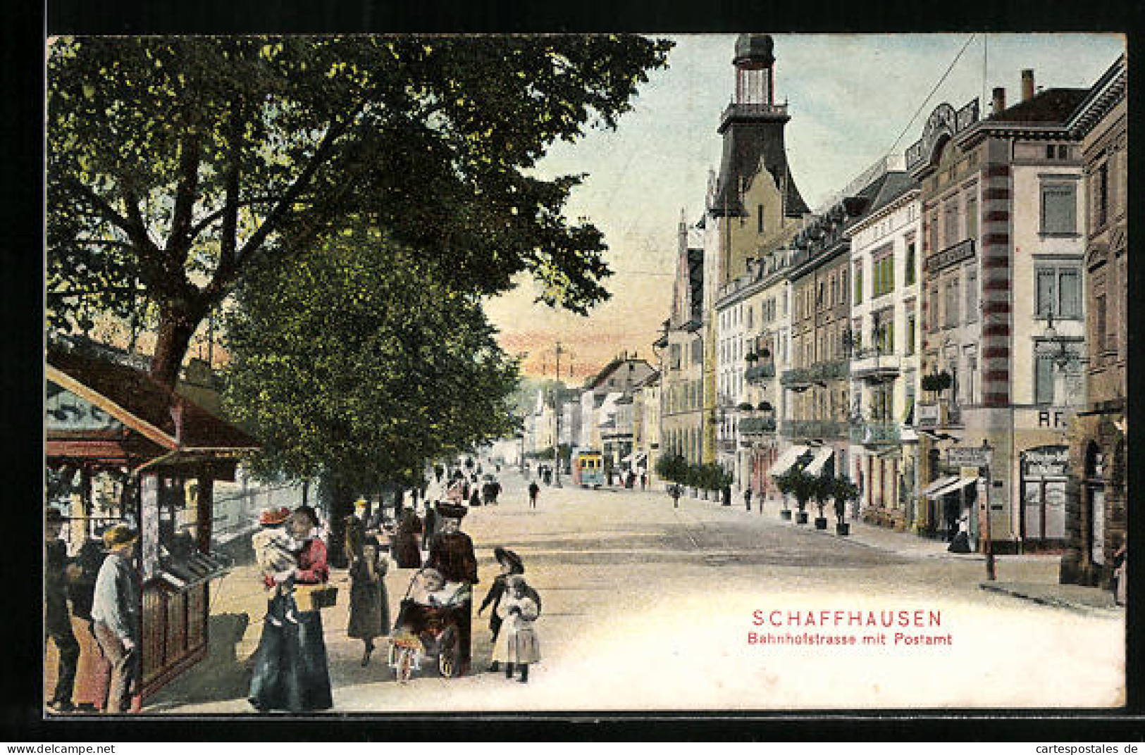 AK Schaffhausen, Bahnhofstrasse Mit Postamt Und Strassenbahn  - Sonstige & Ohne Zuordnung