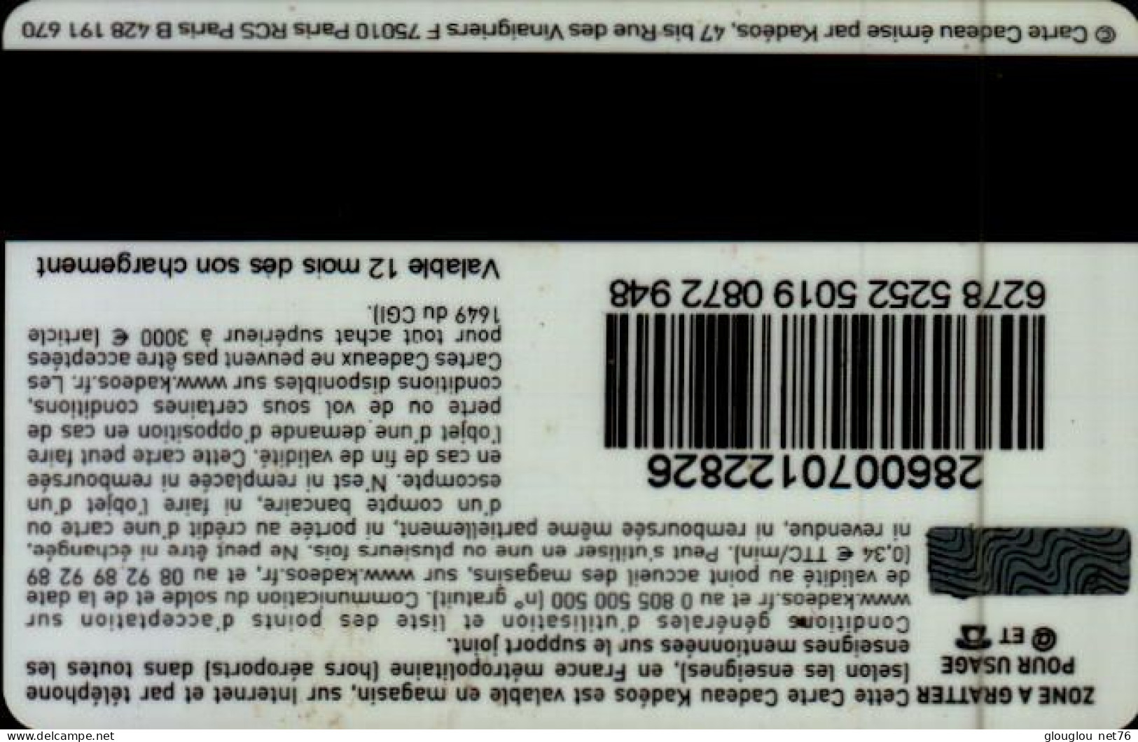 CARTE CADEAU...KADEOS - Cartes De Fidélité Et Cadeau