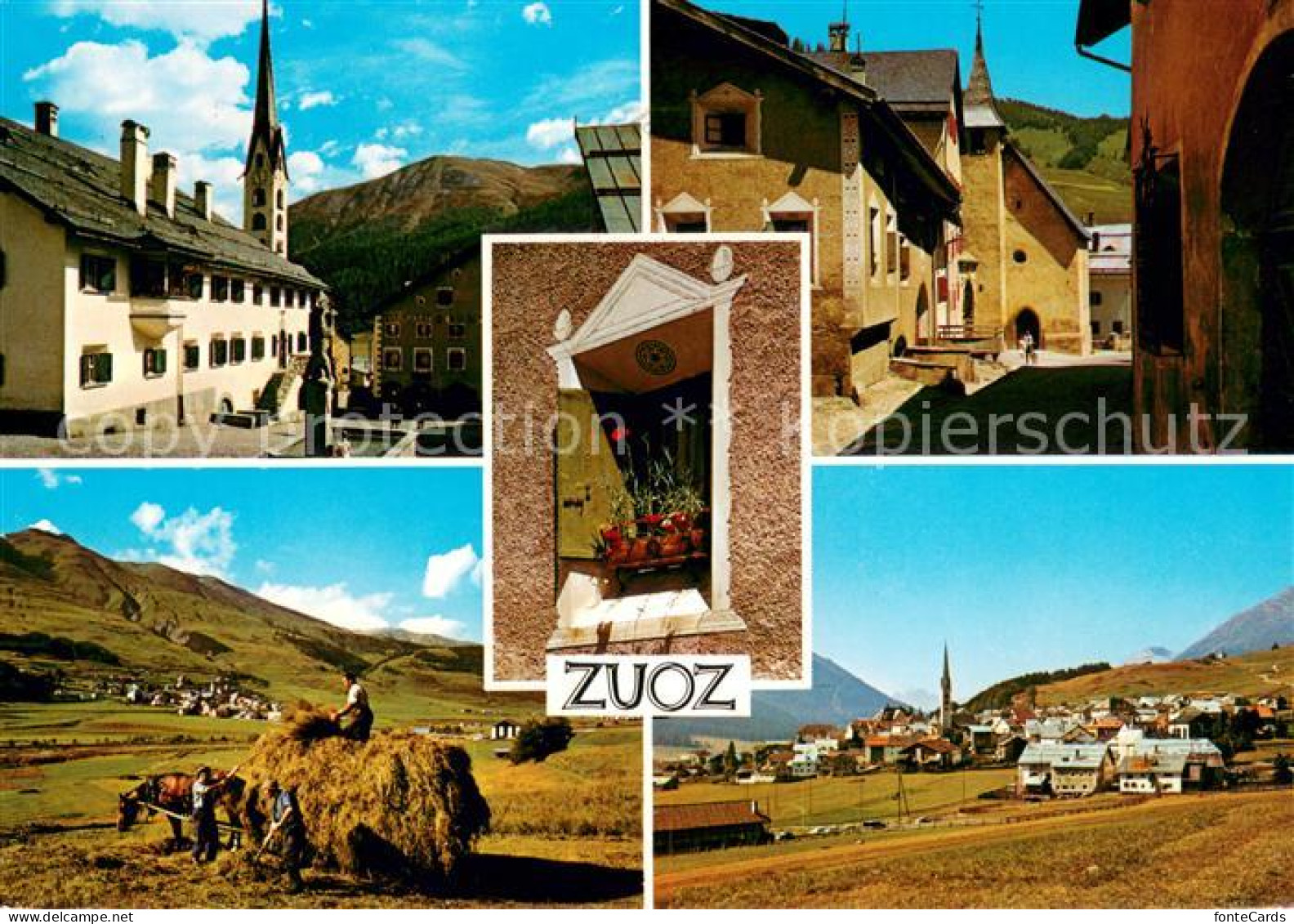 13636437 Zuoz GR Ortsmotive Kirche Gasse Fenster Landwirtschaft Heuernte Zuoz GR - Other & Unclassified