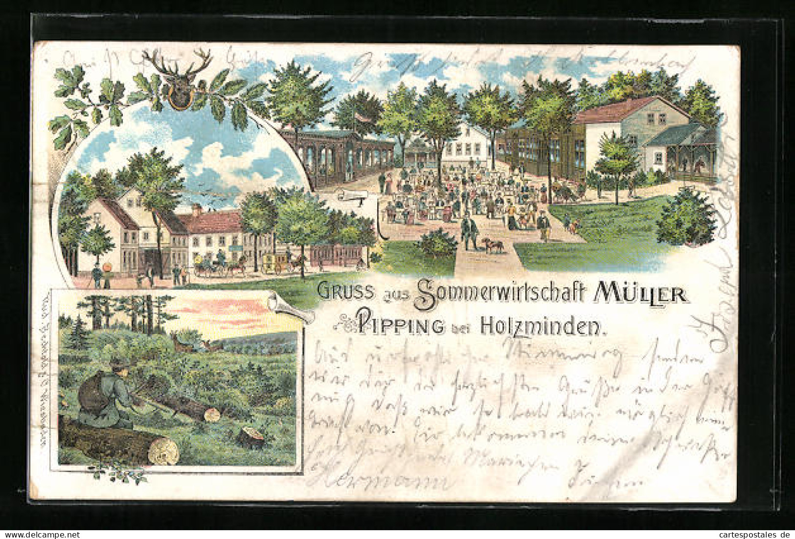 Lithographie Pipping Bei Holzminden, Sommerwirtschaft Müller  - Holzminden