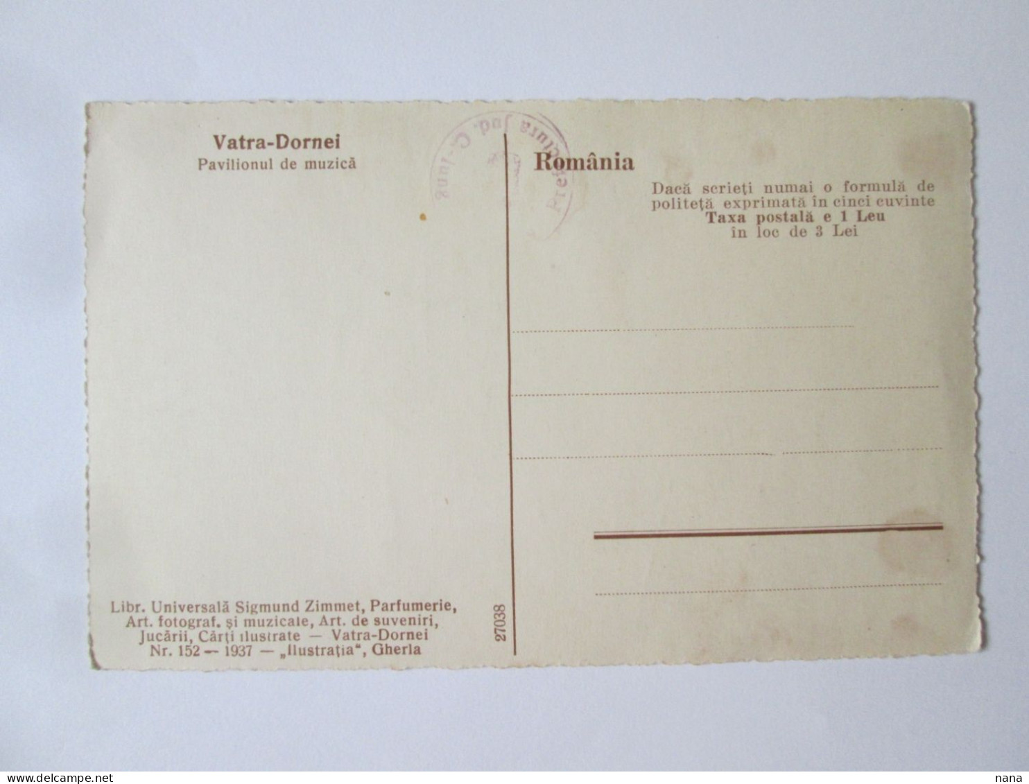 Romania-Vatra Dornei:Lepavillon De Musique Carte Pos.1937/The Music Pavilion Unused Postcard 1937 - Romania