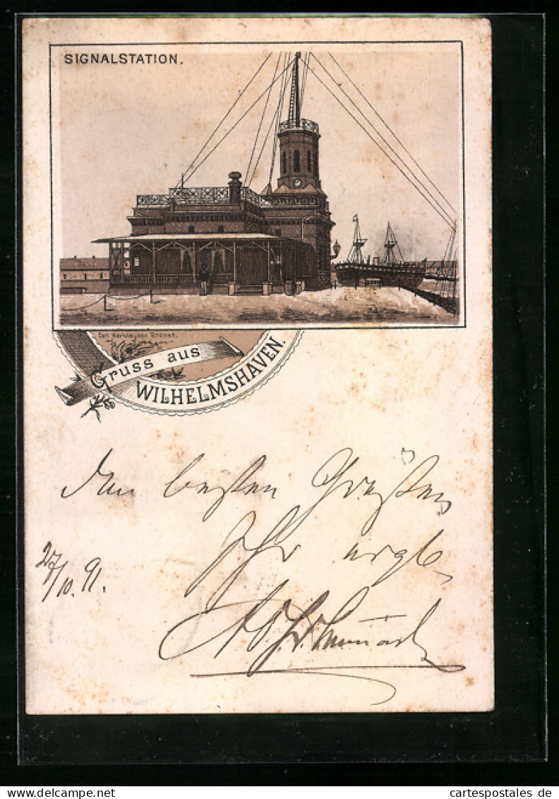 Lithographie Wilhelmshaven, Darstellung Der Signalstation  - Wilhelmshaven