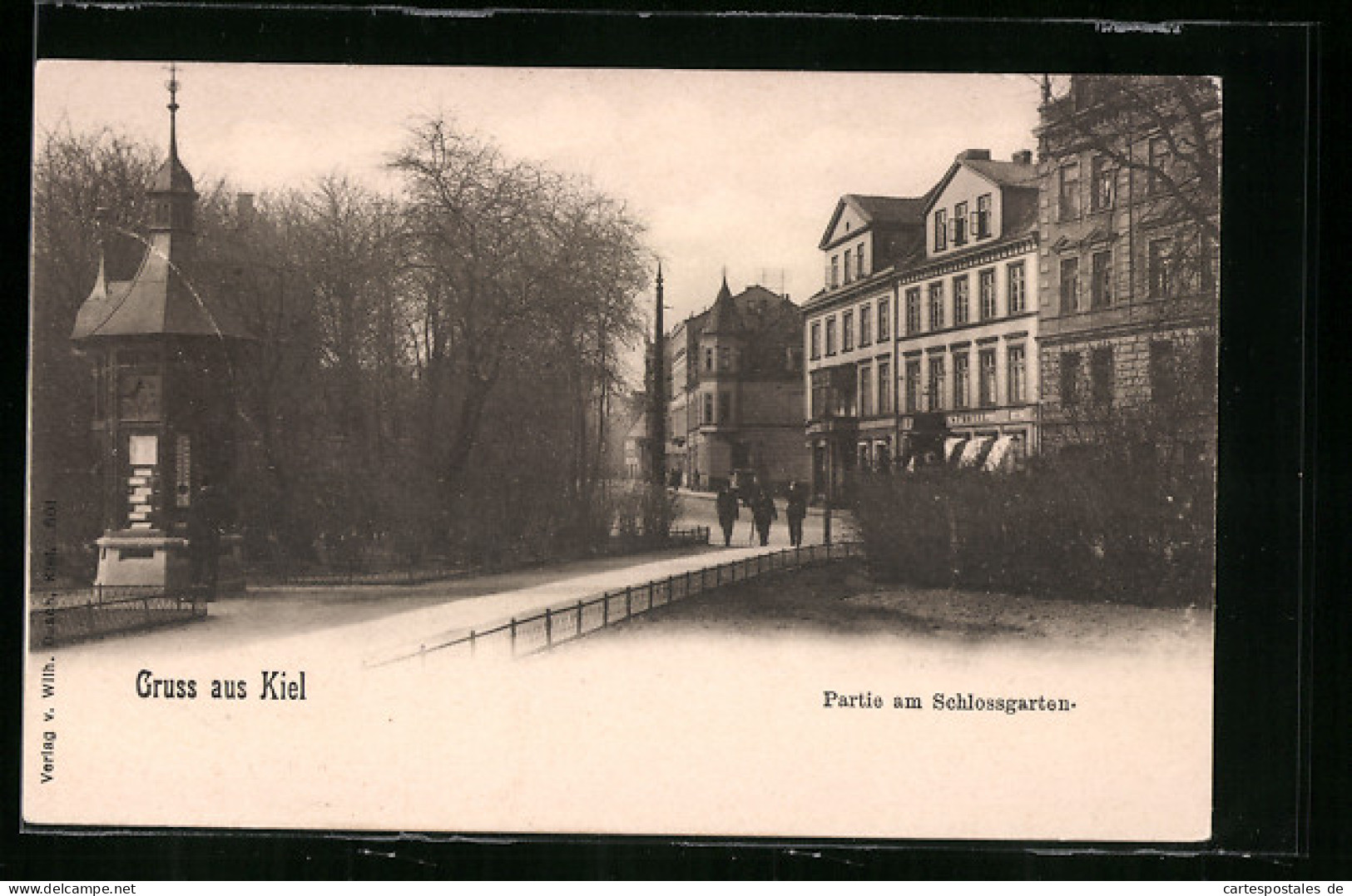 AK Kiel, Strassenpartie Am Schlossgarten Mit Wettersäule  - Other & Unclassified