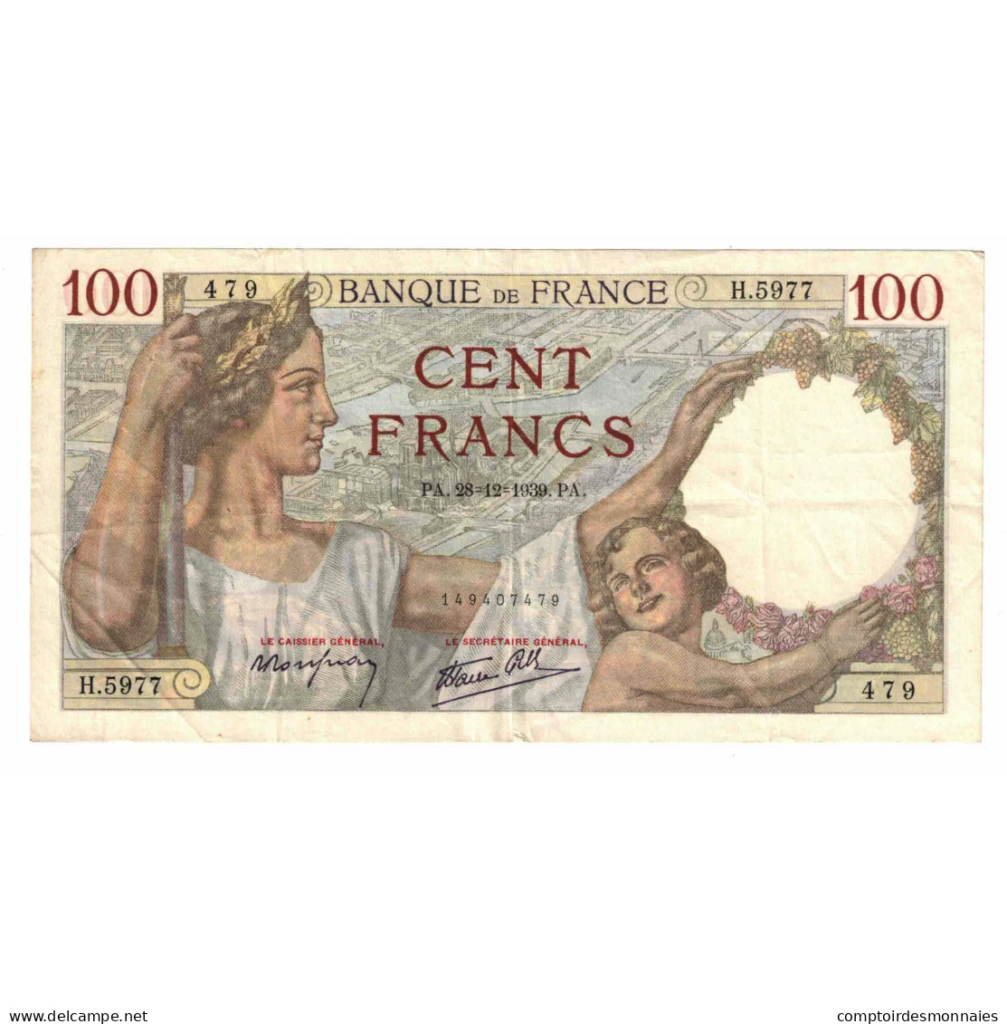 France, 100 Francs, Sully, 1939, H.5977, TTB, Fayette:26.19, KM:94 - 100 F 1939-1942 ''Sully''