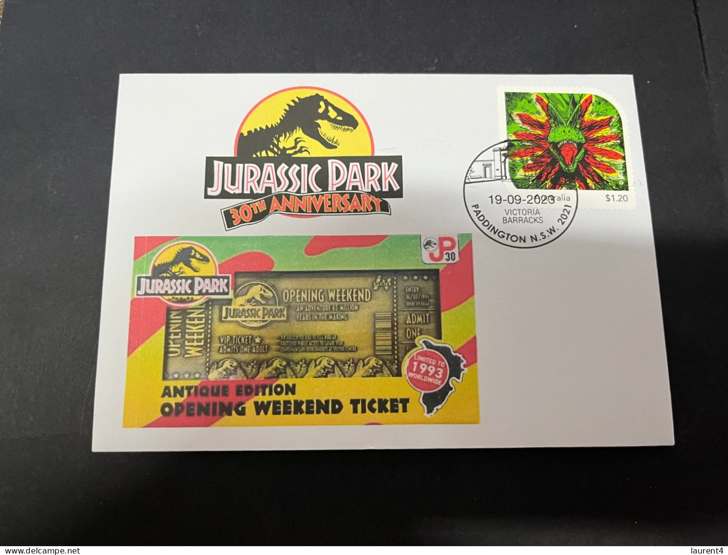 14-5-2024 (5 Z 7) Australian Personalised Stamp Isssued For Jurassic Park 30th Anniversary (Dinosaur) - Vor- U. Frühgeschichte