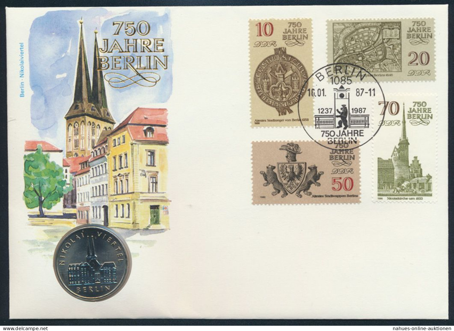 DDR Numisbrief 750 Jahre Berlin Nikolaiviertel Mit 5 M Münze 1987 - Storia Postale