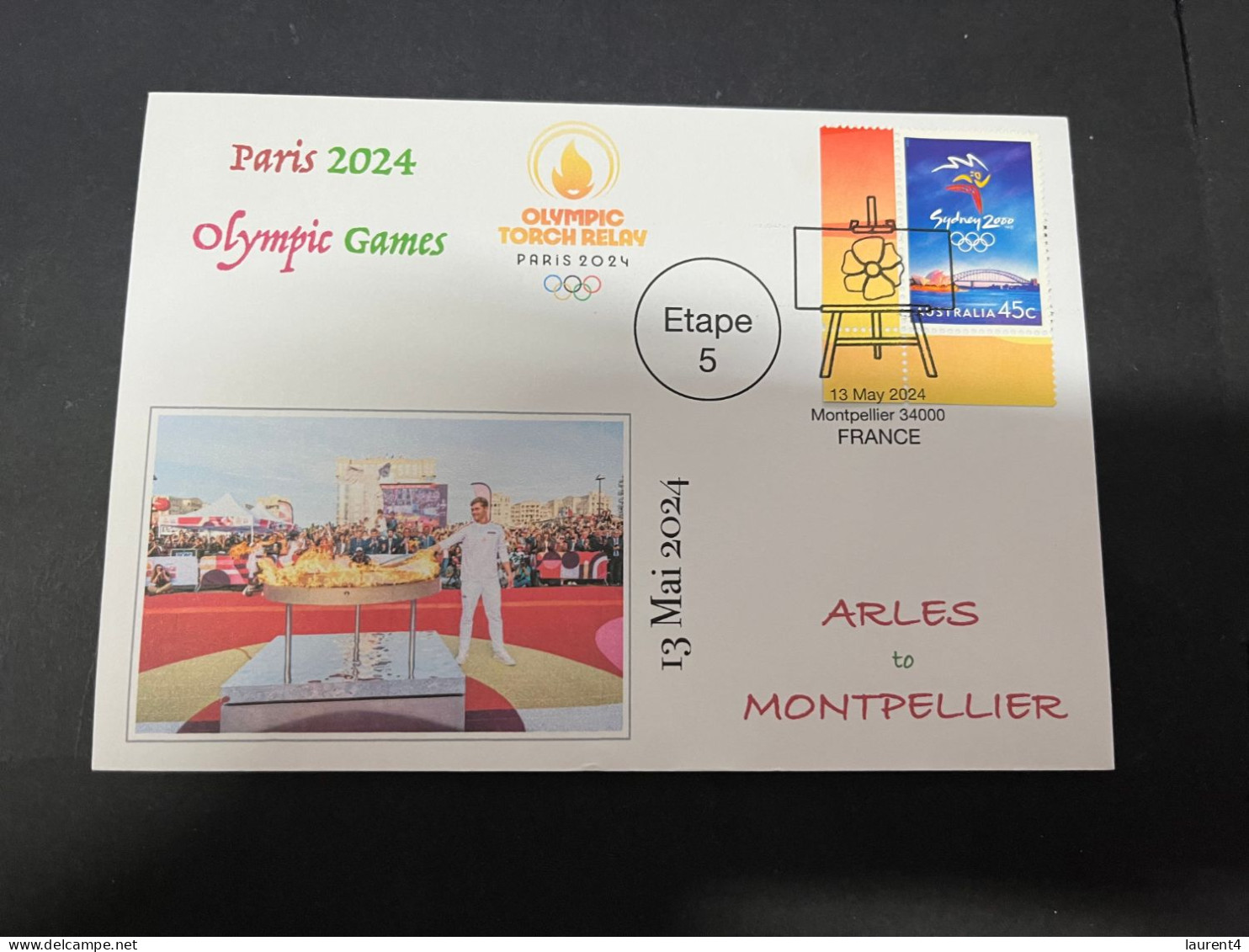 14-5-2024 (5 Z 7) Paris Olympic Games 2024 - Torch Relay (Etape 5) In Montpellier (13-5-2024) With OLYMPIC Stamp - Sommer 2024: Paris