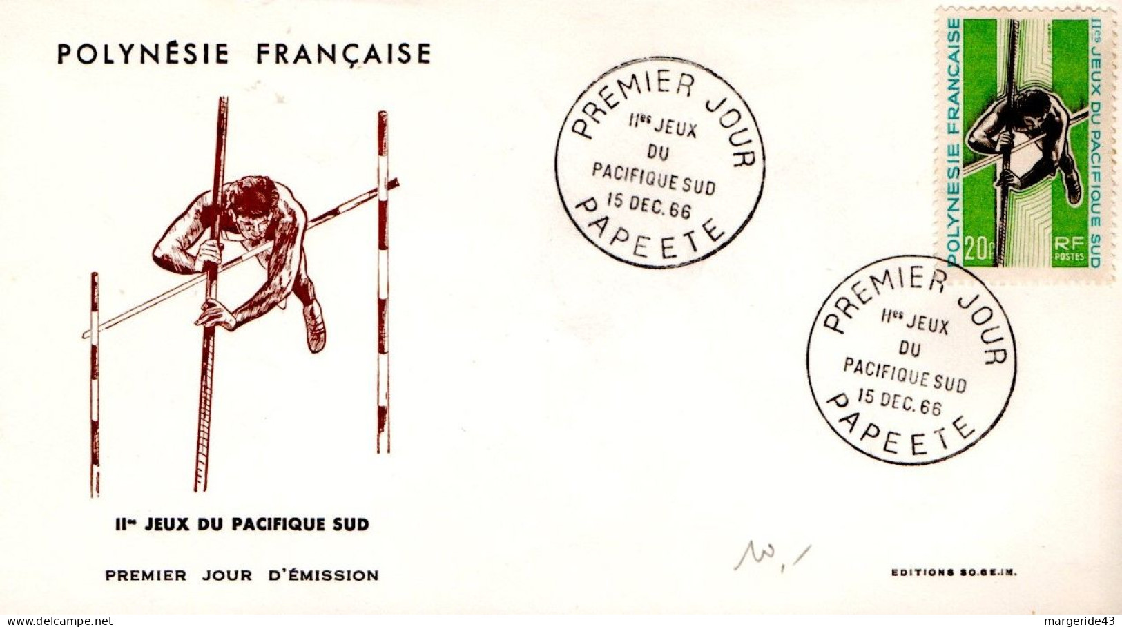 POLYNESIE FDC 1966 SAUT A LA PERCHE - Leichtathletik