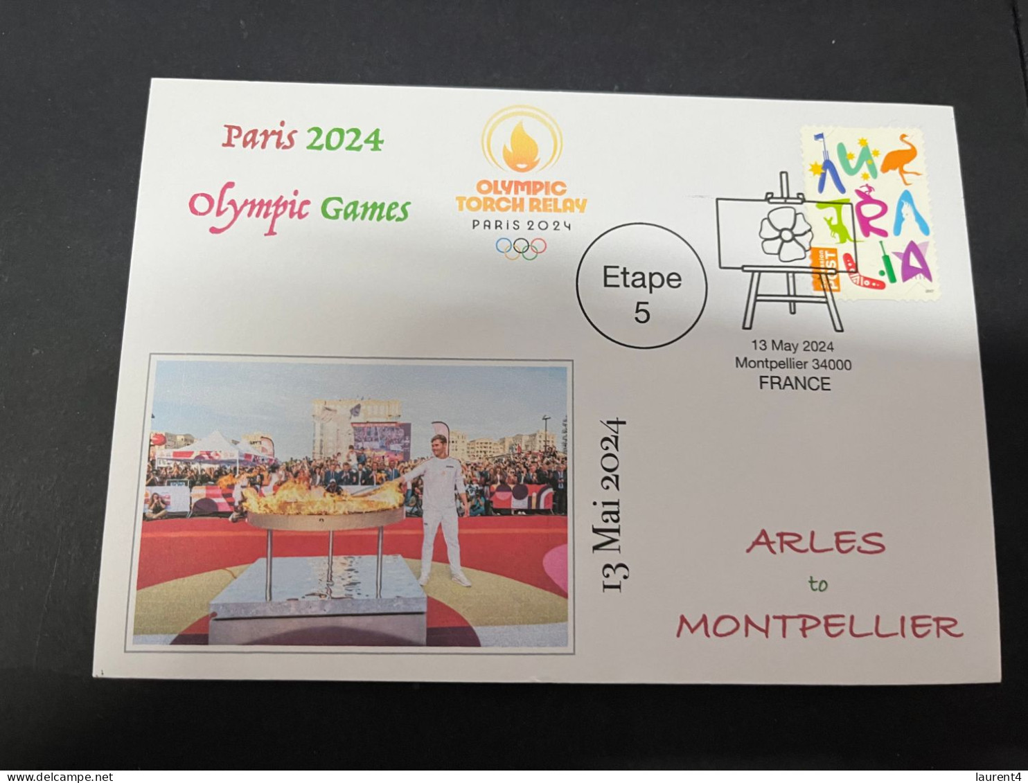 14-5-2024 (5 Z 7) Paris Olympic Games 2024 - Torch Relay (Etape 5) In Montpellier (13-5-2024) With OLYMPIC Stamp - Verano 2024 : París