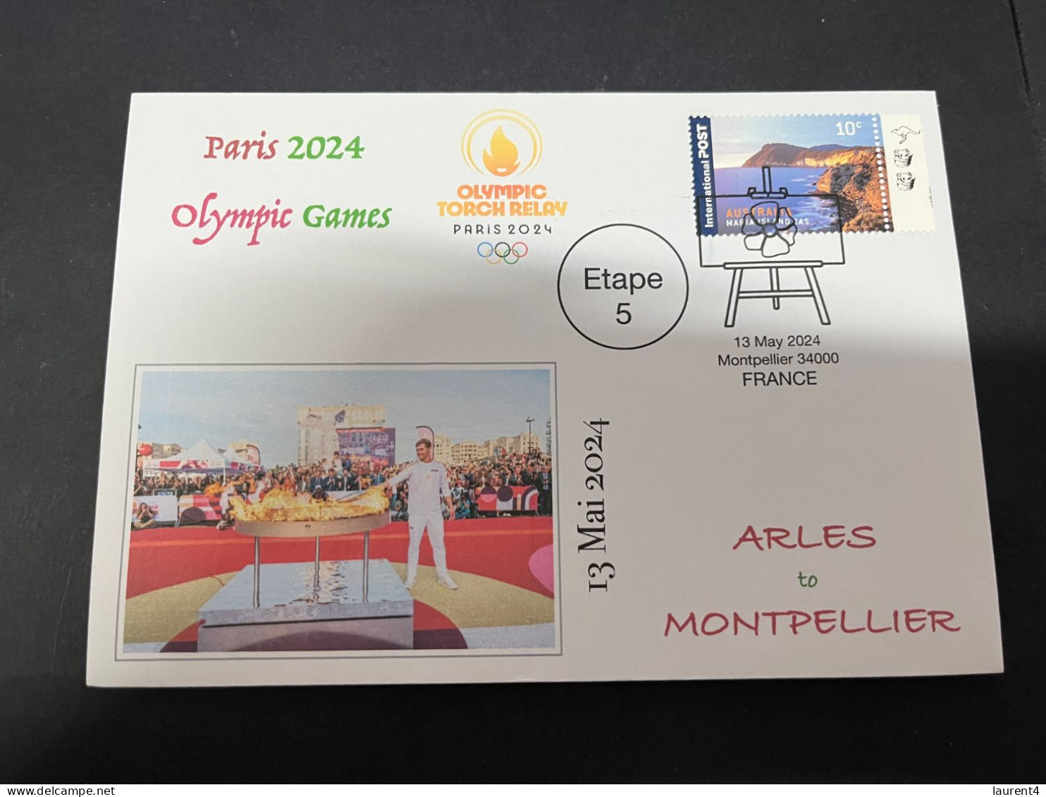 14-5-2024 (5 Z 7) Paris Olympic Games 2024 - Torch Relay (Etape 5) In Montpellier (13-5-2024) With OLYMPIC Stamp - Eté 2024 : Paris