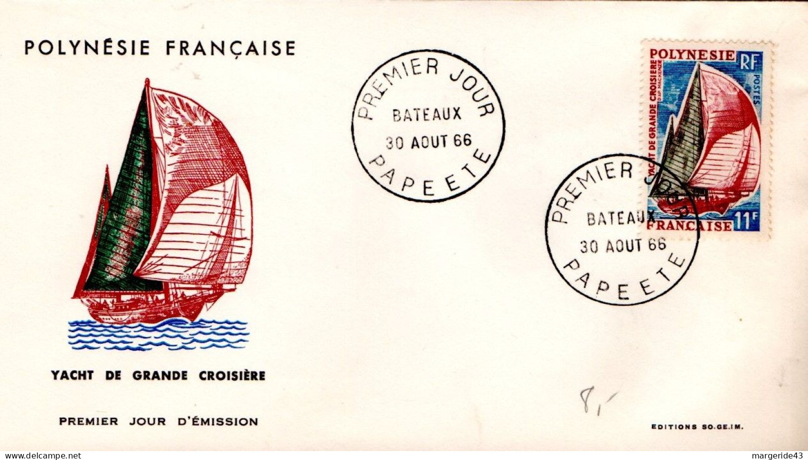 POLYNESIE FDC 1966 YACHT DE GRANDE CROISIERE - Bateaux