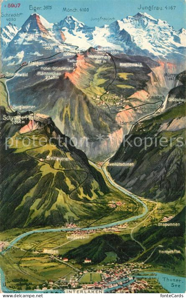 13584749 Wengen BE Panoramakarte Grindelwald Moench Eiger Jungfrau Wengen BE - Andere & Zonder Classificatie