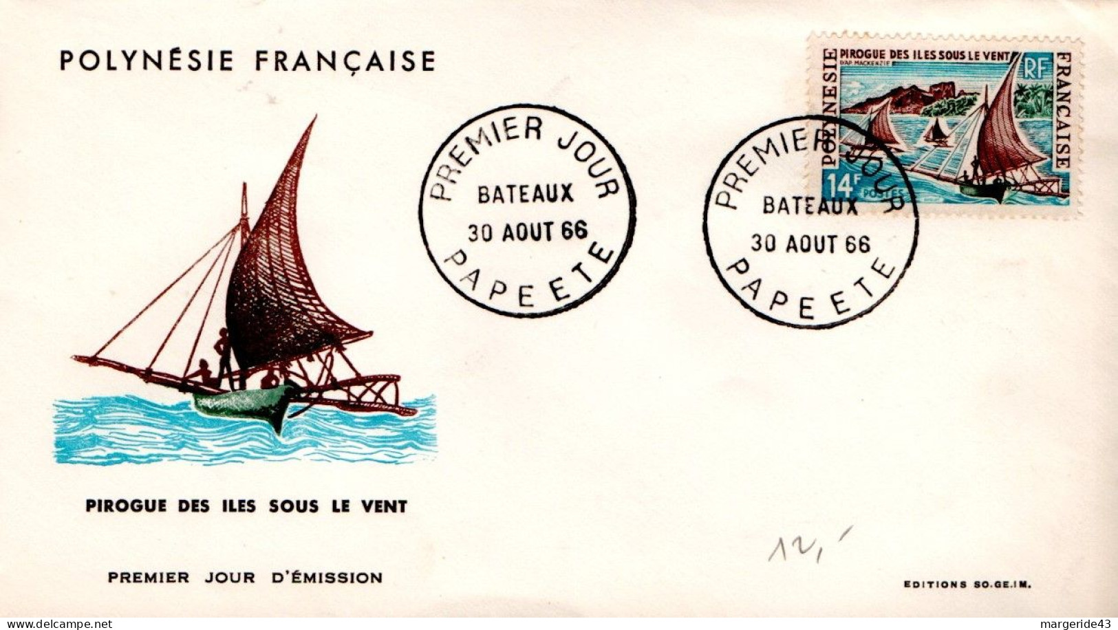 POLYNESIE FDC 1966 PIROGUE DES ILES SOUS LE VENT - Bateaux