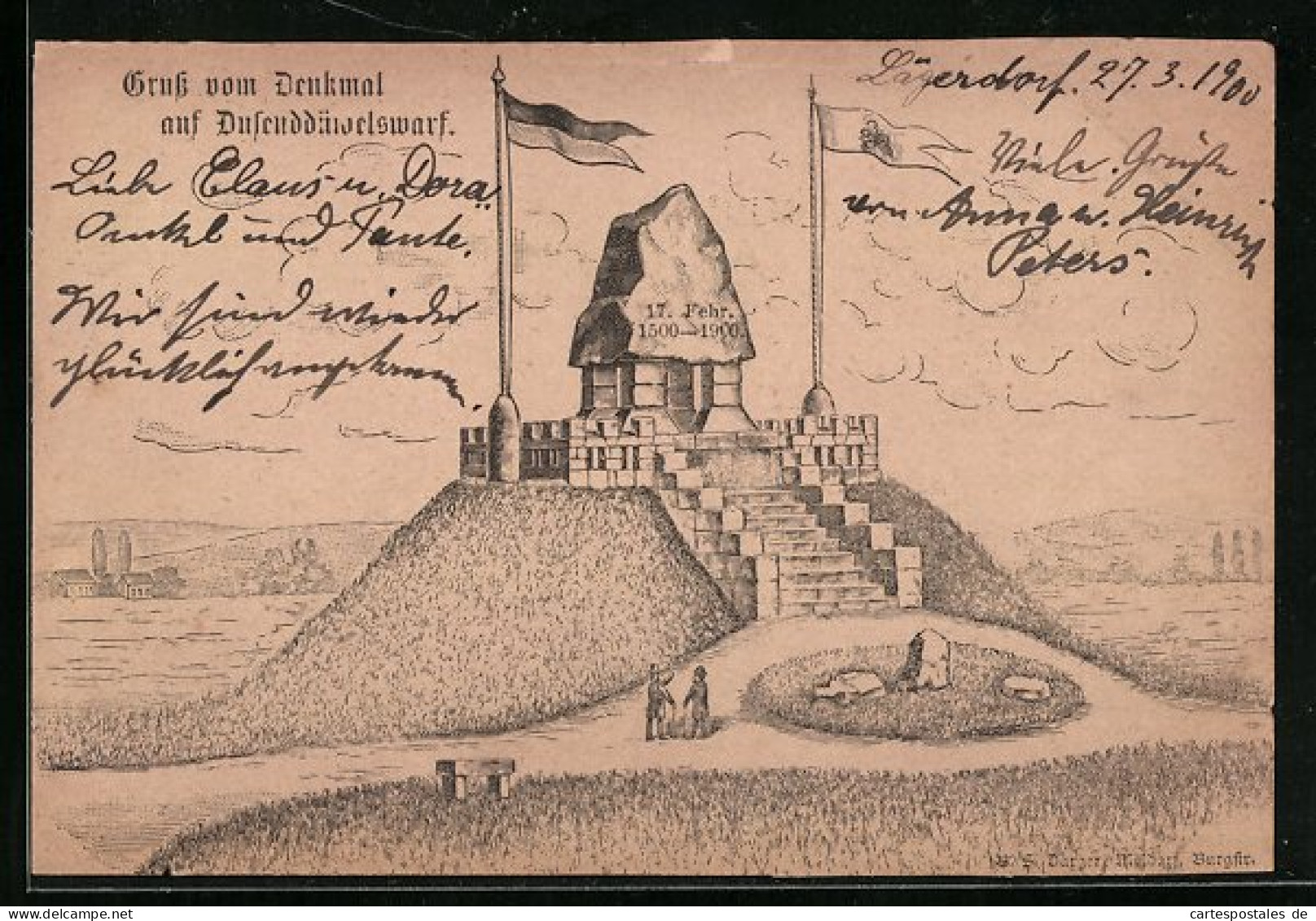 Lithographie Dusenddüwelswarf, Ansicht Vom Denkmal  - Sonstige & Ohne Zuordnung