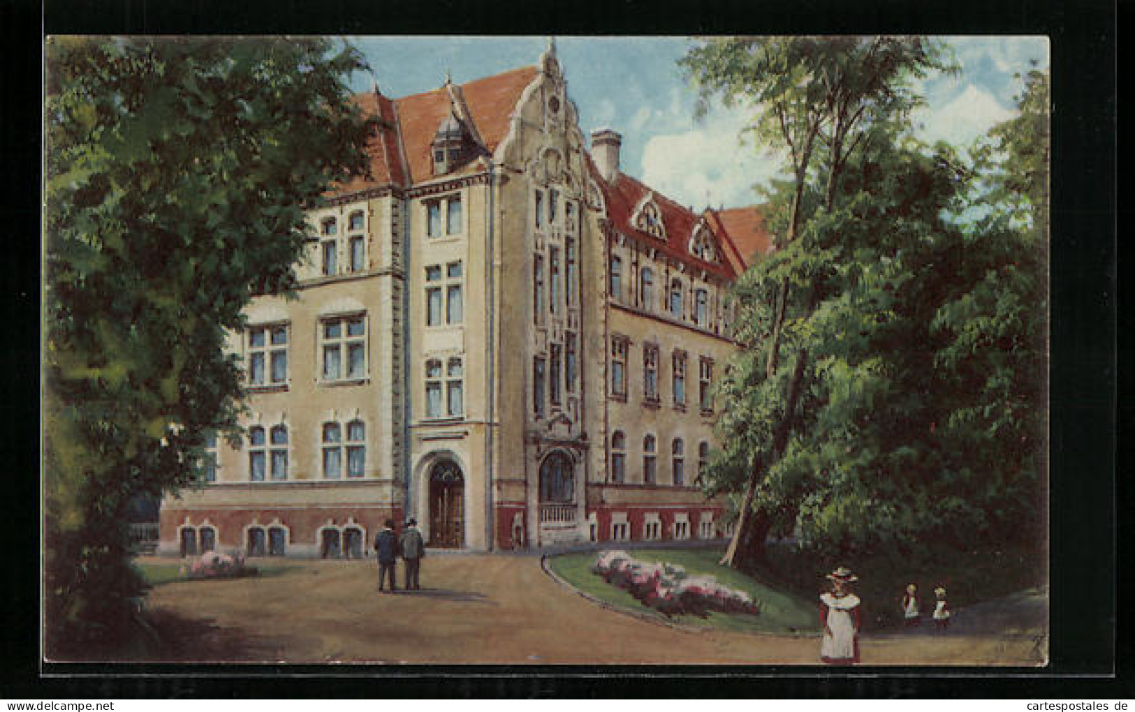 AK Coburg, Alexandrinenschule Mit Zwei Herren Und Schulmädchen  - Coburg