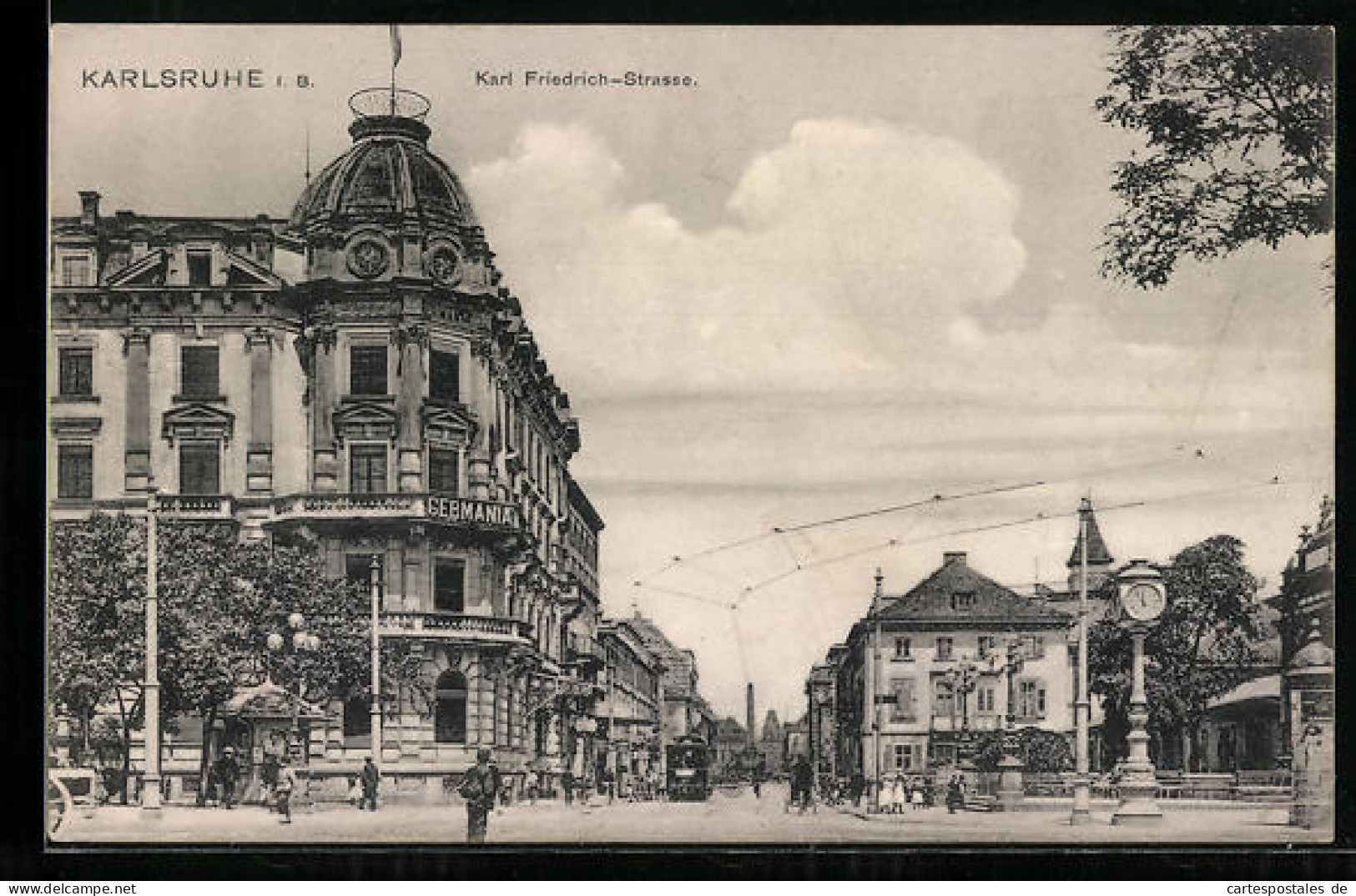 AK Karlsruhe I. B., Karl-Friedrich-Strasse Mit Strassenbahn  - Karlsruhe