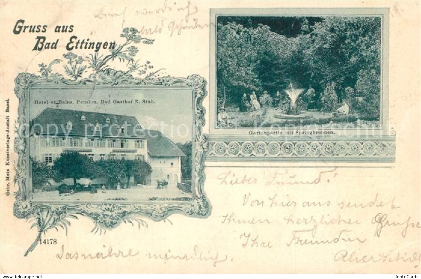 13558837 Ettingen BL Gasthof Zum Stab Gartenpartie Mit Springbrunnen Ettingen BL - Sonstige & Ohne Zuordnung