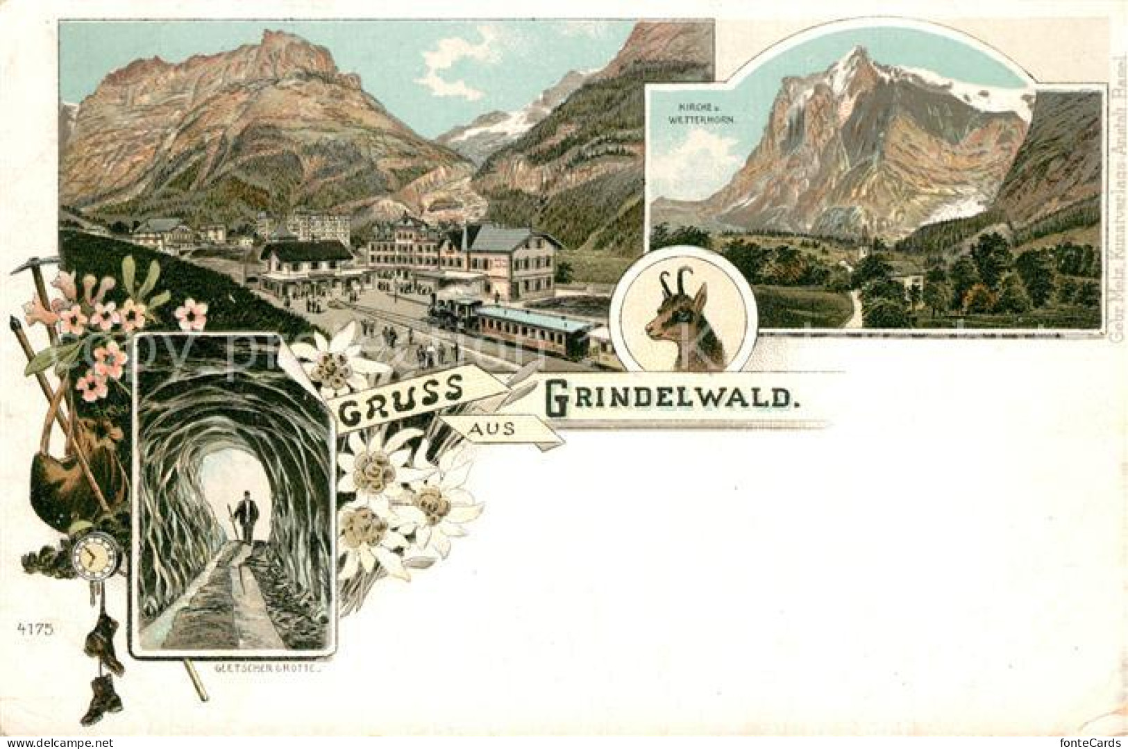 13558659 Grindelwald Bahnhof Kirche Wetterhorn Gletscher Grotte Grindelwald - Andere & Zonder Classificatie