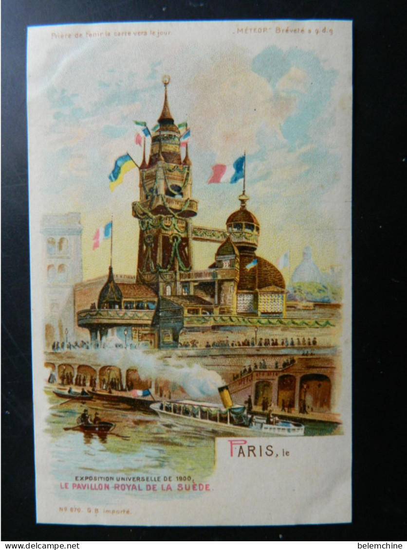 PARIS             EXPOSITION UNIVERSELLE DE 1900       CARTE TRANSPARENTE METEOR      PAVILLON ROYAL DE LA SUEDE - Tentoonstellingen