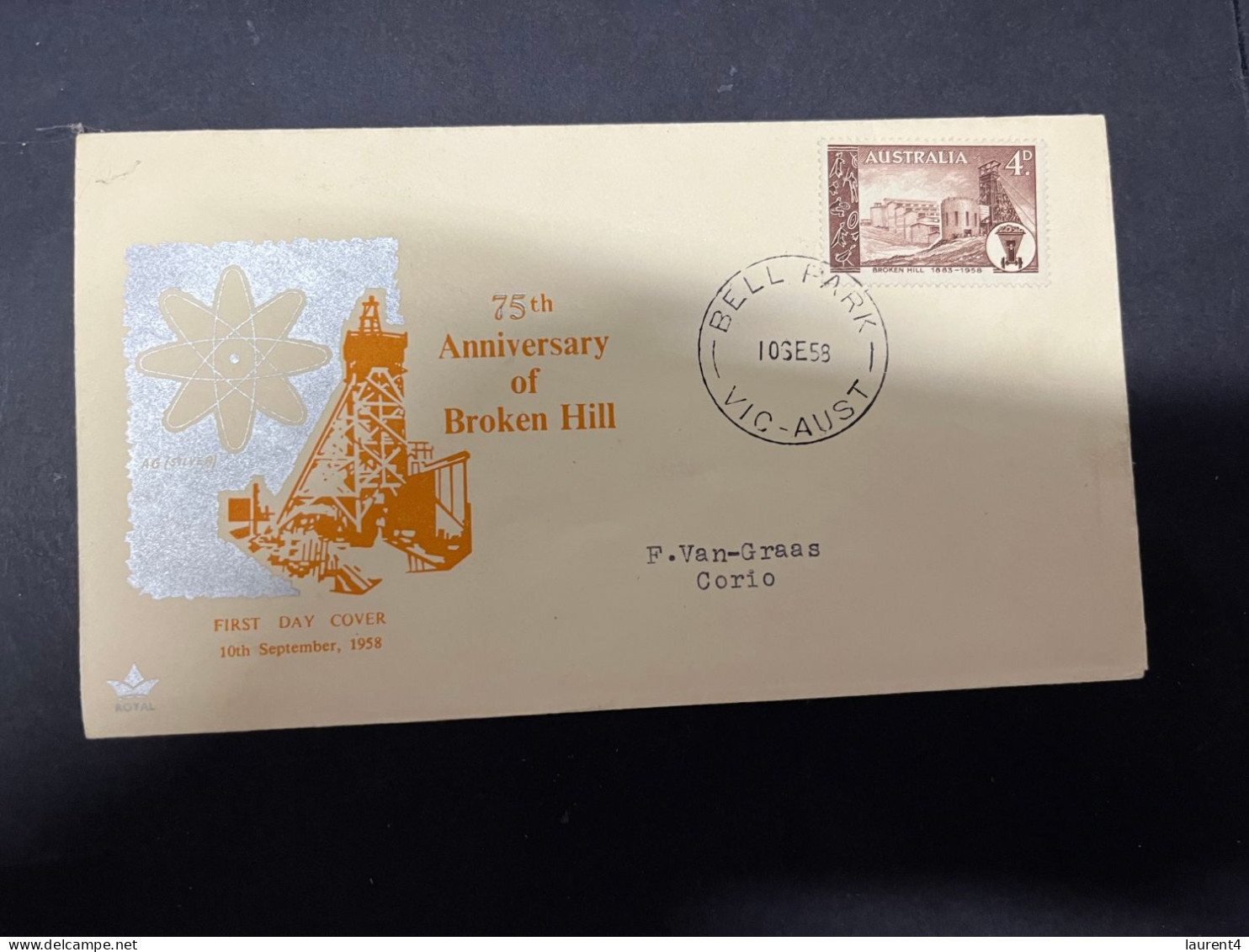 14-5-2024 (5 Z 9) Australia FDC - 1958 (Royal) 75th Anniversary Of Borken Hill - Omslagen Van Eerste Dagen (FDC)