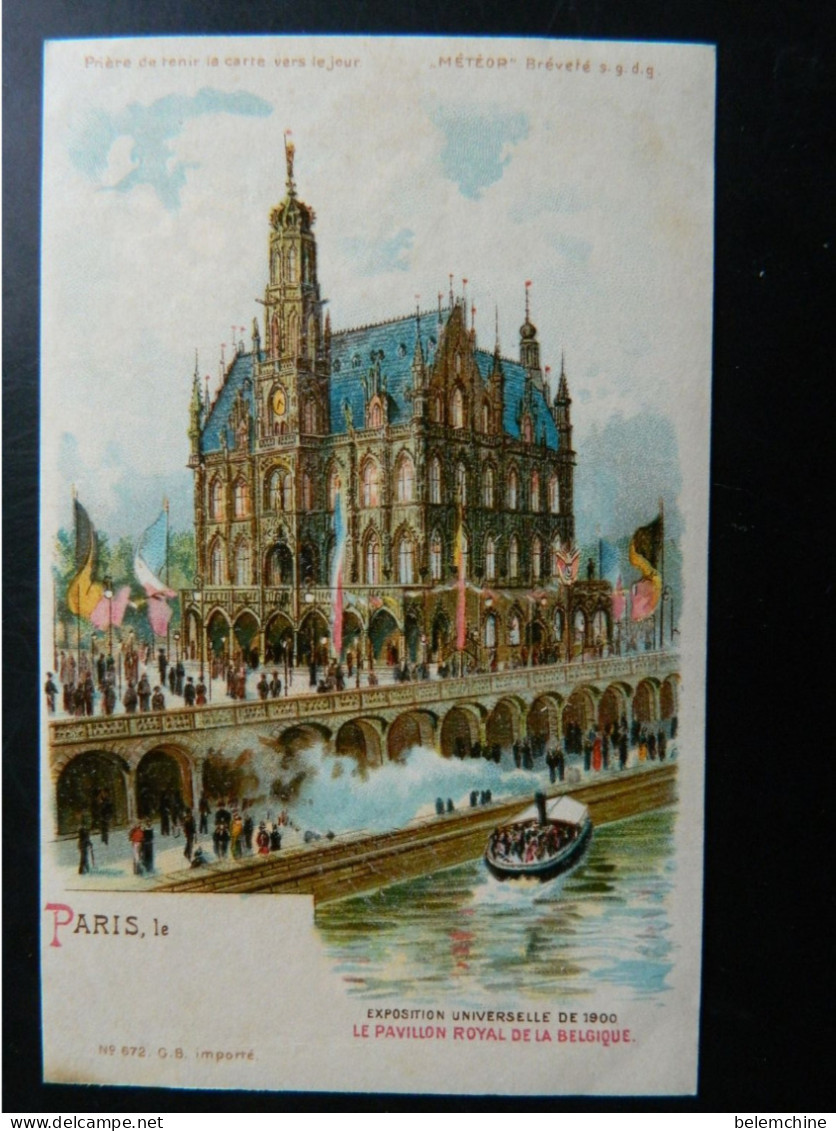 PARIS      EXPOSITION UNIVERSELLE DE 1900       CARTE TRANSPARENTE METEOR  PAVILLON ROYAL DE LA BELGIQUE - Exhibitions