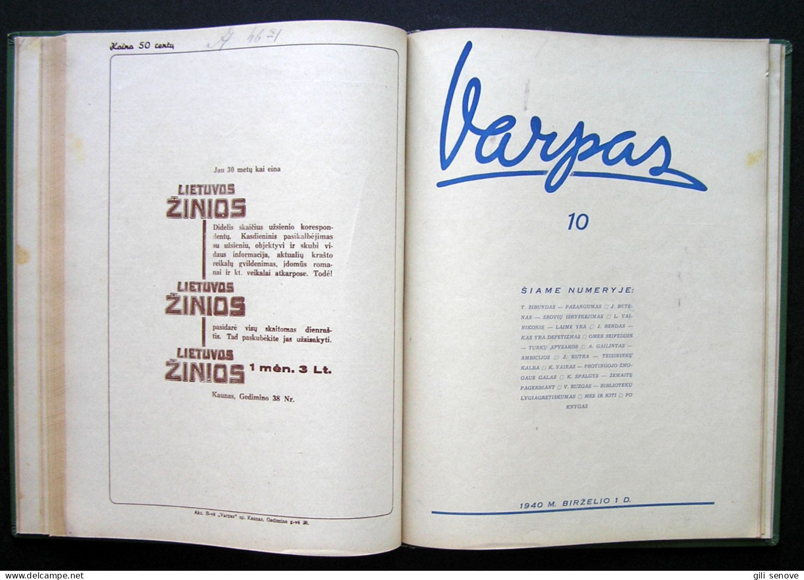 Lithuanian Magazine / Varpas 1940 - Informaciones Generales