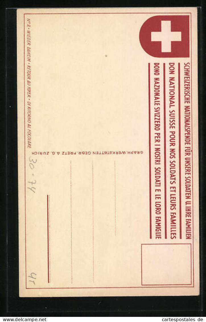 Künstler-AK Schweizer Soldat Mit Familie, Nationalspende Für Soldaten U. Familien  - Altri & Non Classificati