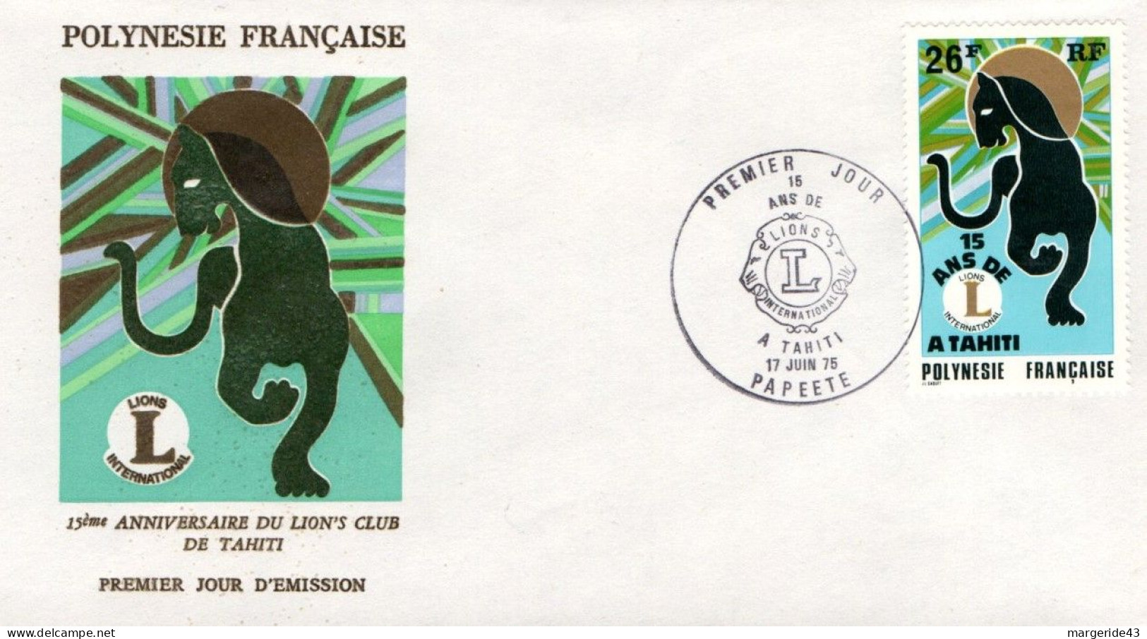 POLYNESIE FDC 1975 15 ANS LIONS INTERNATIONAL - FDC