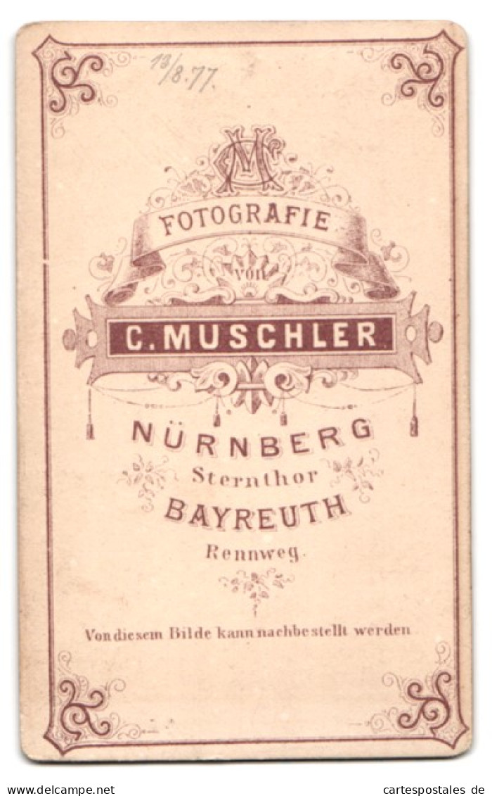 Fotografie C. Muschler, Nürnberg, Portrait Junger Mann Ferdinand Schmidt Im Anzug Mit Fliege, 1877  - Personnes Anonymes