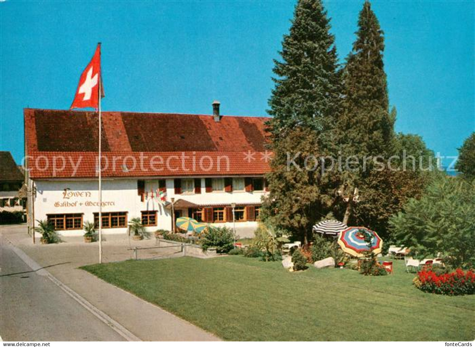 13341579 Ellikon Thur Landgasthof Metzgerei Loewen Schweizer Flagge Ellikon Thur - Other & Unclassified