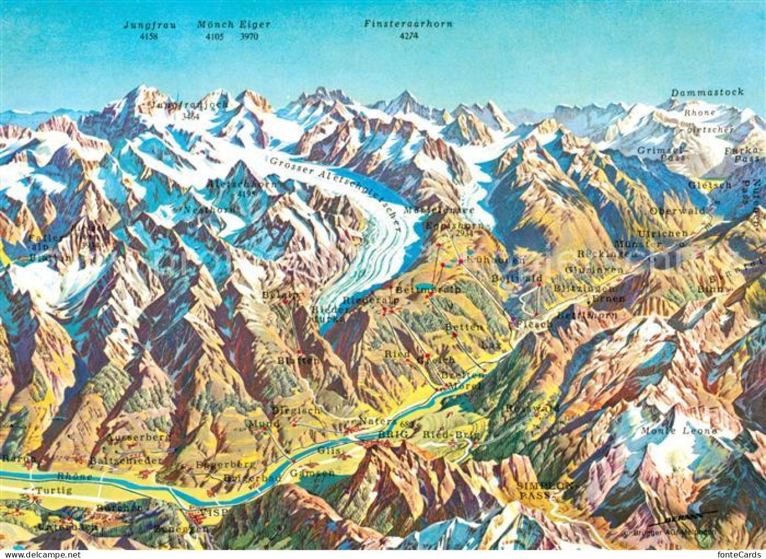 13338057 Goms VS Aletschgebietskarte Mit Jungfrau Moench Eiger Und Finsteraarhor - Andere & Zonder Classificatie