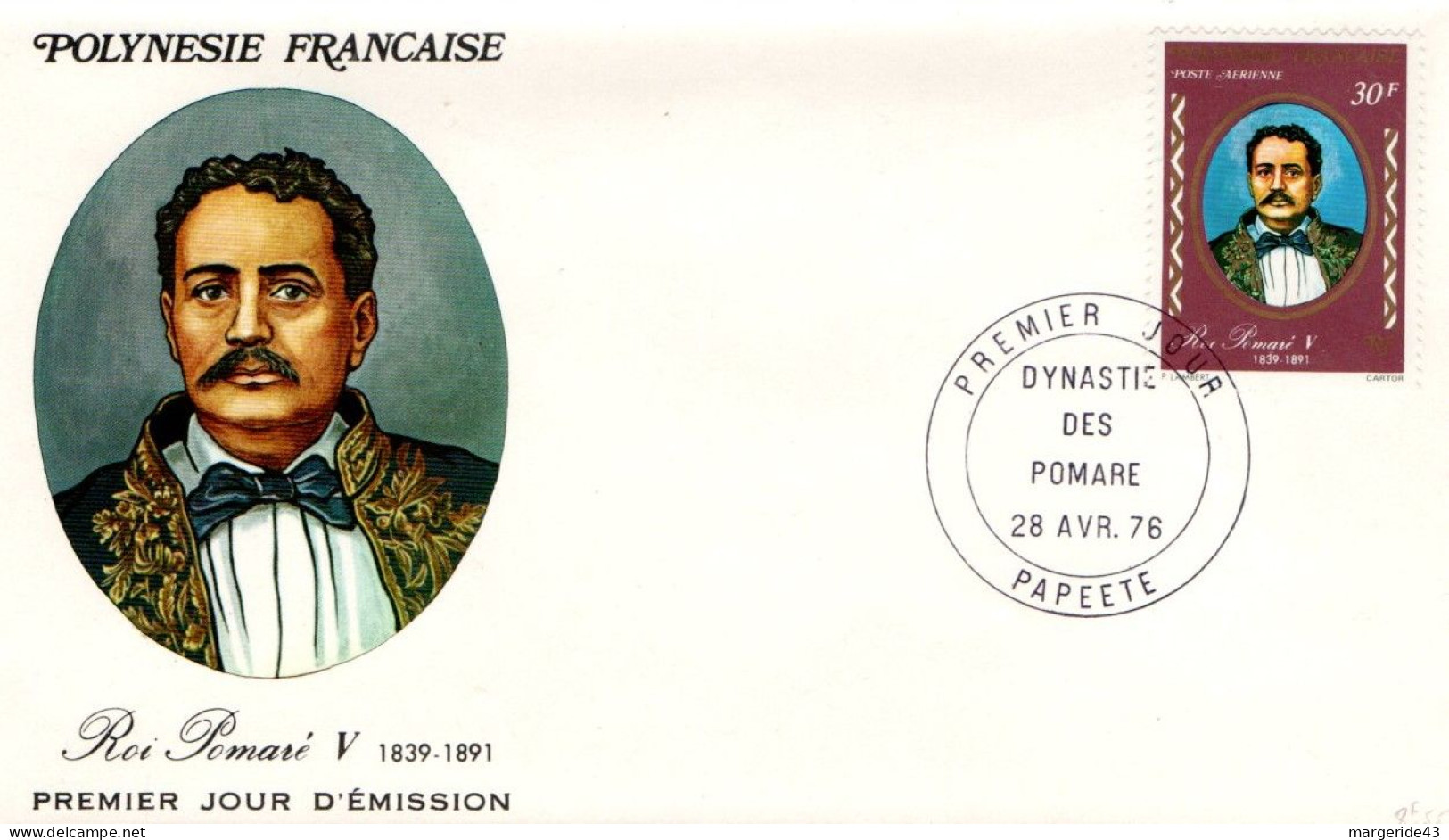 POLYNESIE FDC 1976 DYNASTIE DES POMARé - FDC