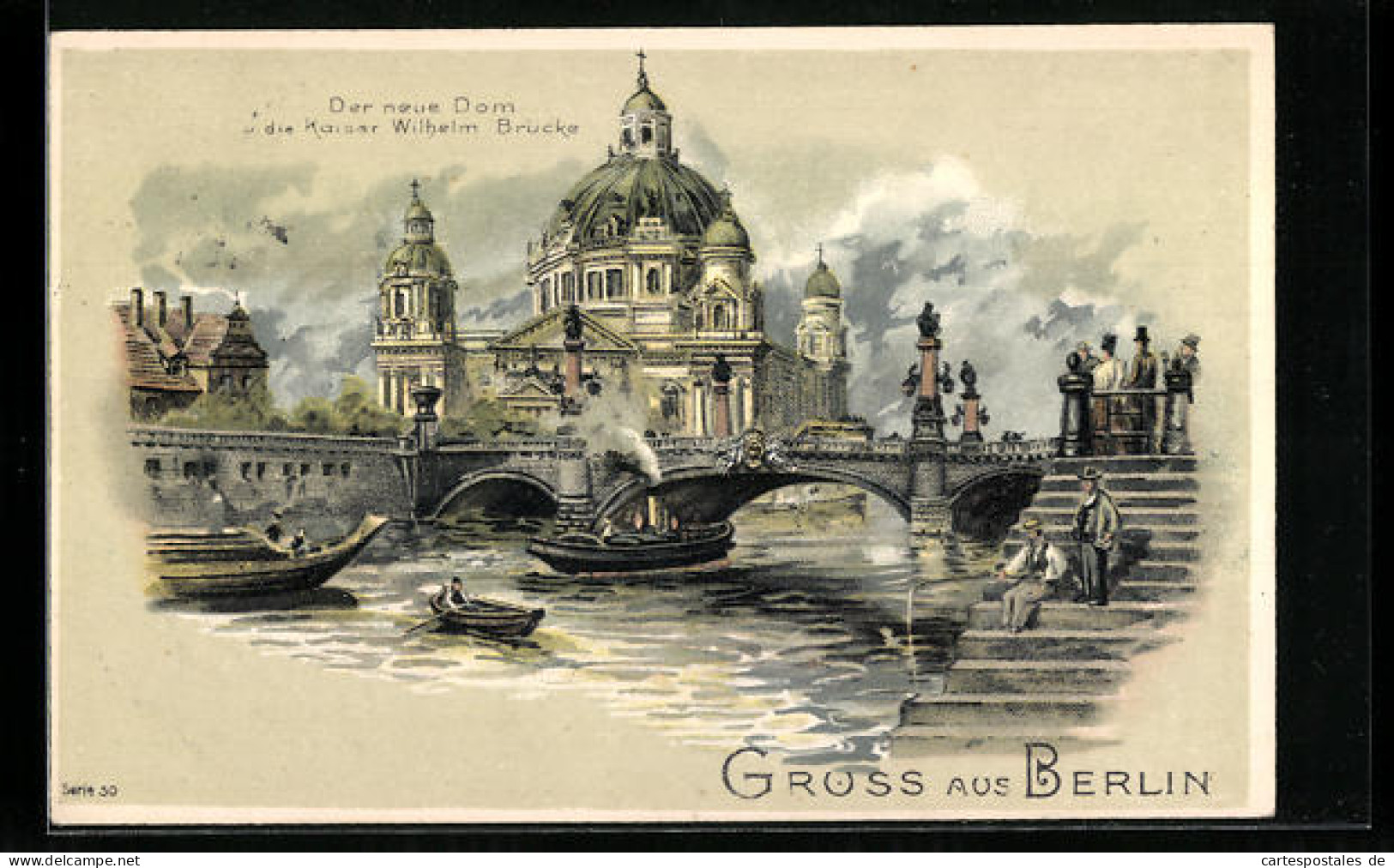 Lithographie Berlin, Die Kaiser Wilhelm Brücke Vor Dem Neuen Dom  - Mitte