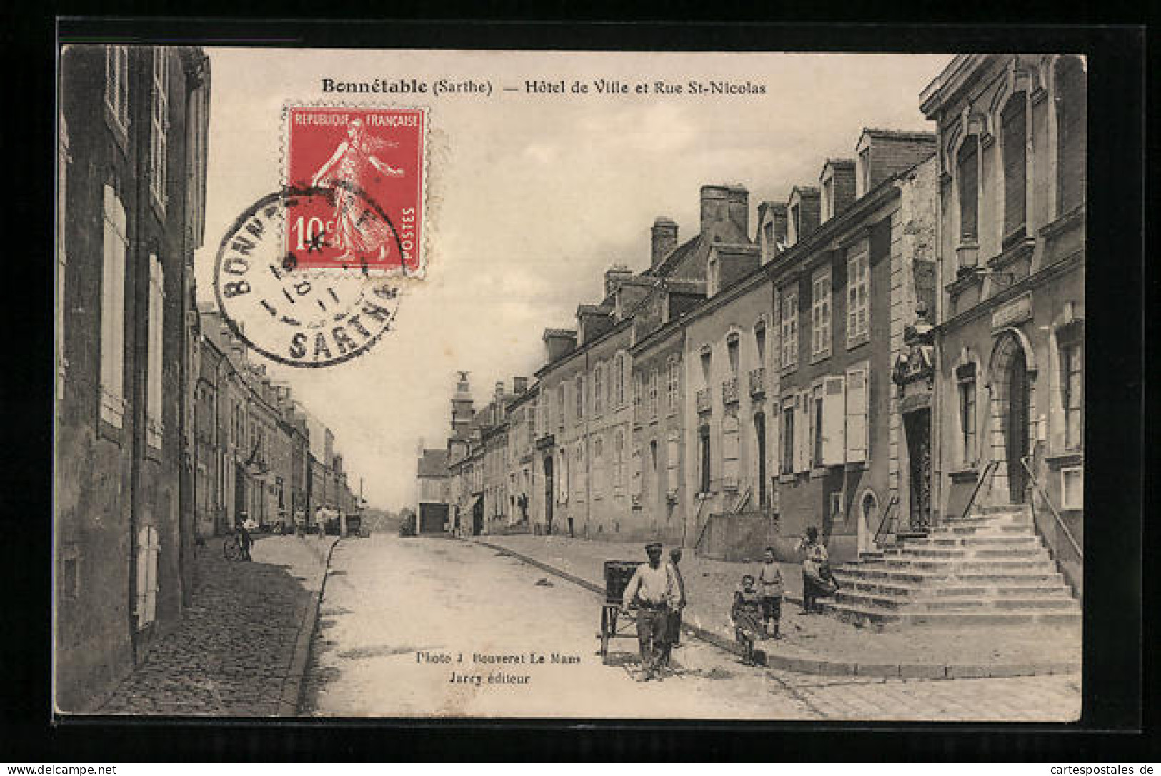 CPA Bonnétable, Hôtel De Ville Et Rue St-Nicolas  - Other & Unclassified