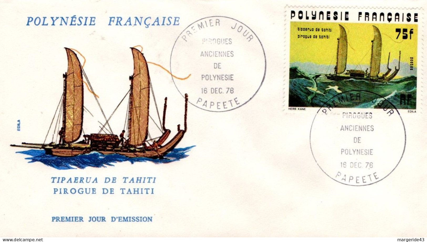 POLYNESIE FDC 1976 PIROGUES DE TAHITI - FDC