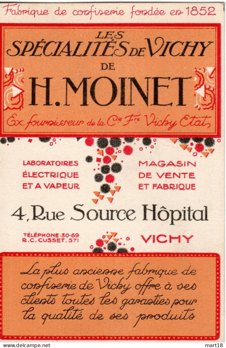 Carte - H. MOINET à Vichy (03) Confiserie - Pas Carte Postale - Pas Carte Postale - - Vichy