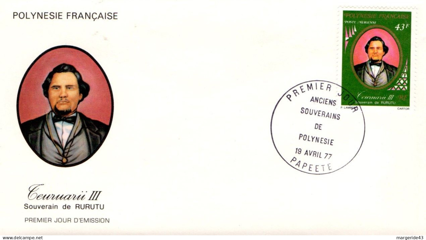 POLYNESIE FDC 1977 ANCIENS SOUVERAINS - FDC