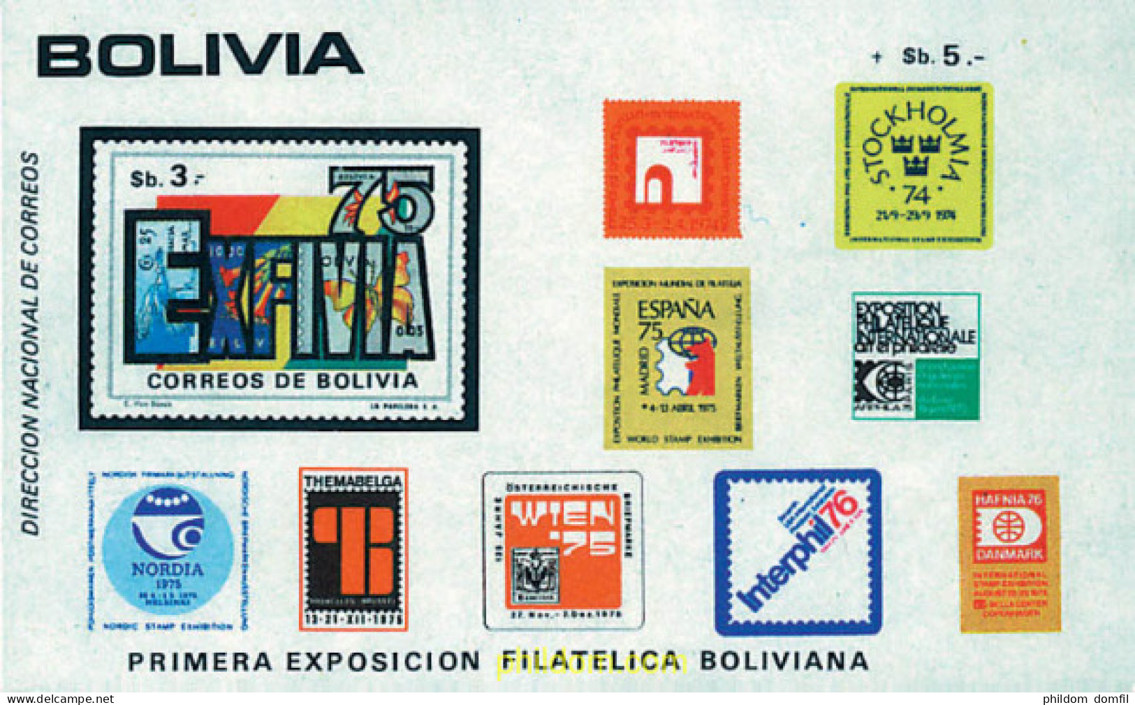 97215 MNH BOLIVIA 1975 EXFIVIA 75. EXPOSICION FILATELICA NACIONAL - Bolivien