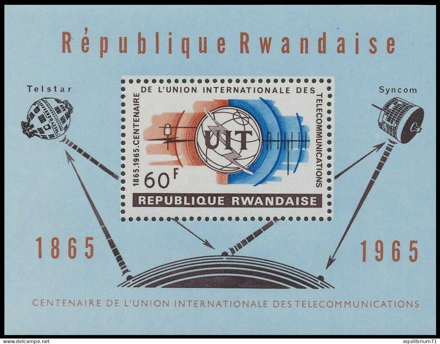 BL4** (111A) - Centenaire De L' /100 Jaar Van / Hundertjahrfeier Von / Centenary Of - U.I.T II - RWANDA - Neufs