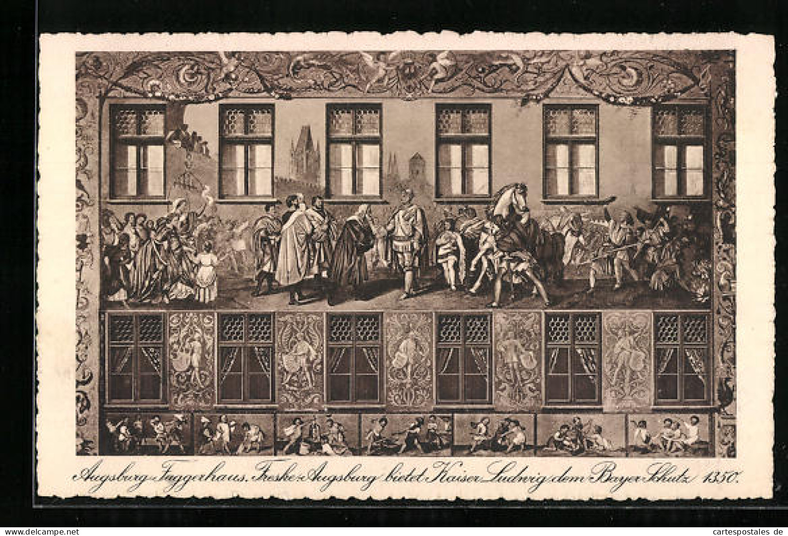 AK Augsburg, Fuggerhaus, Freske Kaiser Ludwig  - Augsburg