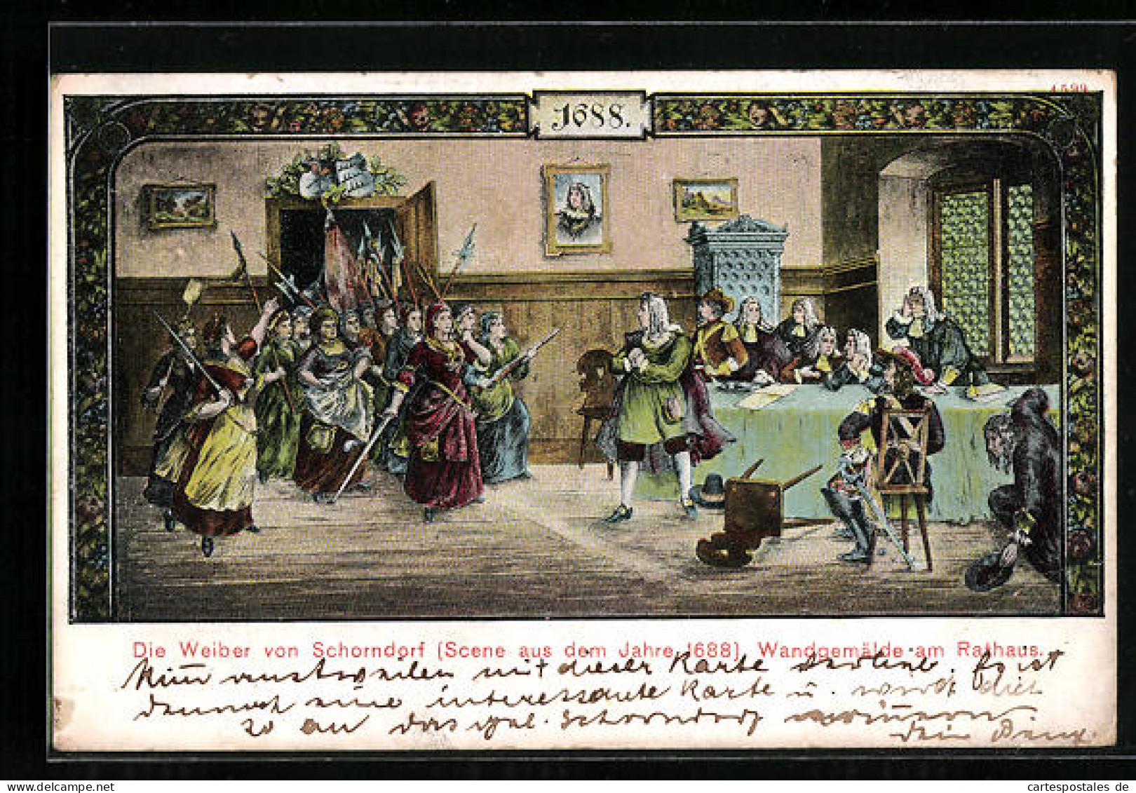 AK Schorndorf, Die Weiber Von Schorndorf, Scene Aus Dem Jahre 1688, Wandgemälde Am Rathaus  - Schorndorf
