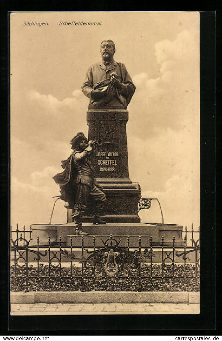 AK Säckingen, Das Scheffeldenkmal, Mit Trompeter  - Bad Säckingen