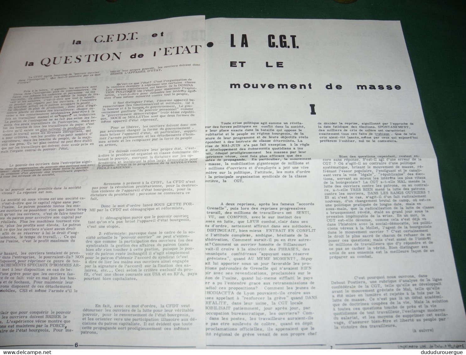 PROPAGANDE 1968 : DEBOUT POSTIERS , JOURNAL DES SYNDICALISTES PROLETAIRIENS  CGT DES PTT : LE N ° 2 - Politique