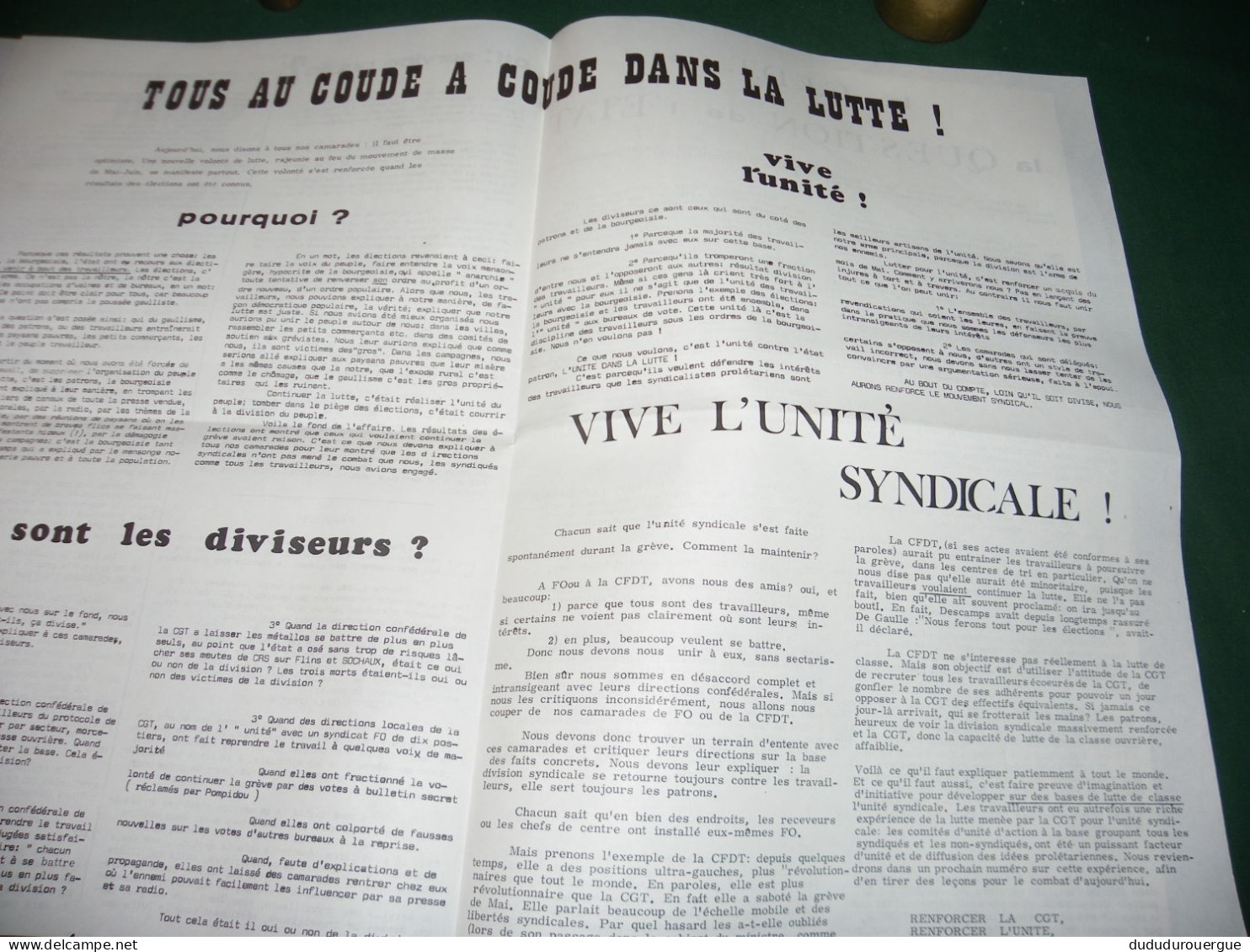 PROPAGANDE 1968 : DEBOUT POSTIERS , JOURNAL DES SYNDICALISTES PROLETAIRIENS  CGT DES PTT : LE N ° 2 - Politique