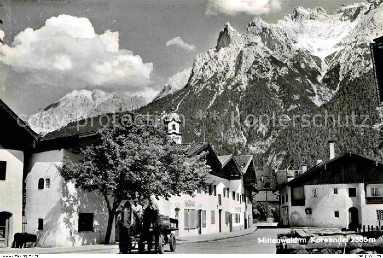 72807500 Mittenwald Bayern Ortsmotiv Mit Kirche Pferdefuhrwerk Karwendelgebirge  - Mittenwald