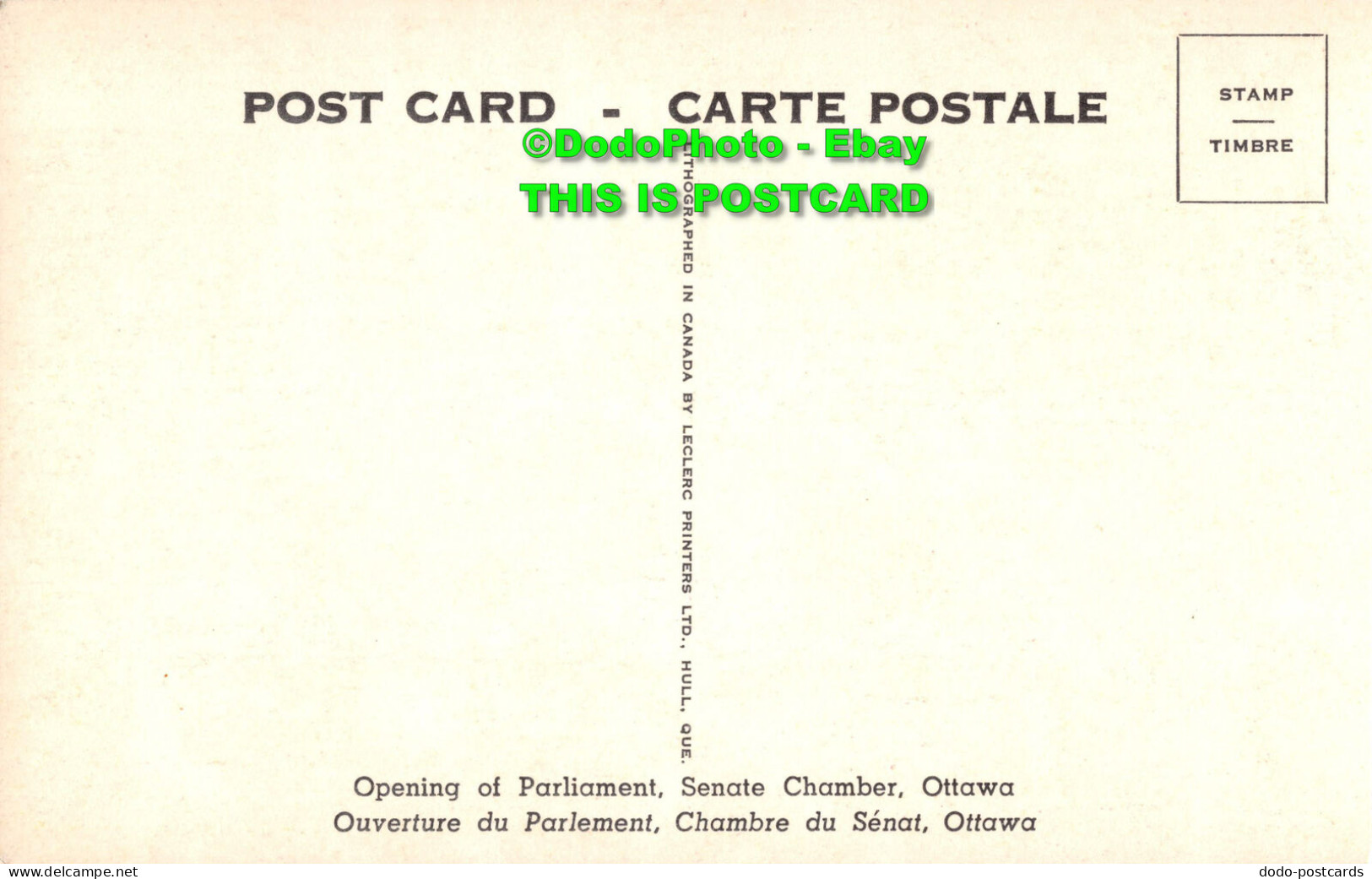 R354637 Opening Of Parliament Senate Chamber. Ottawa. Leclerc Printers - Monde