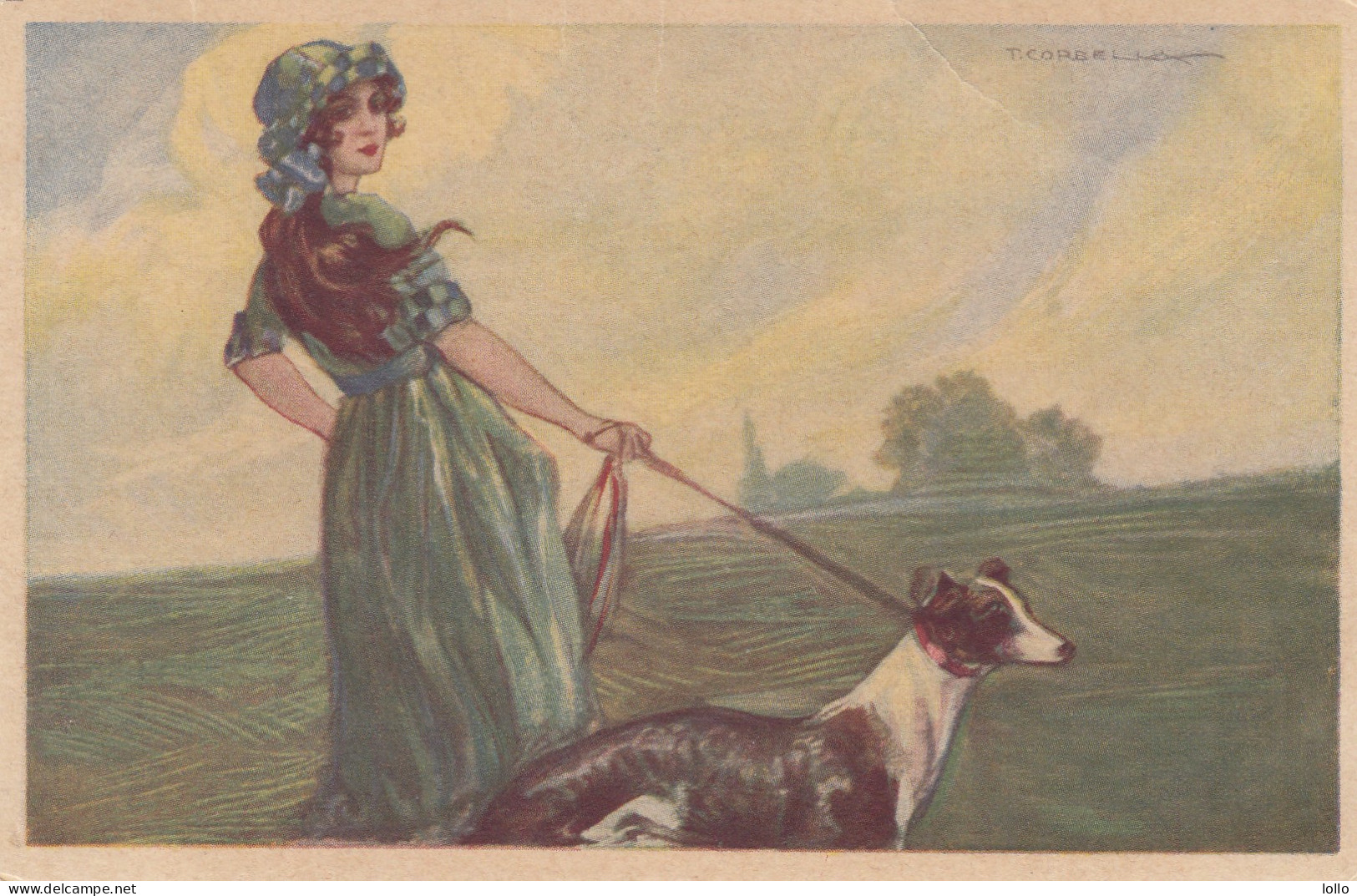 Illustratori  -  Corbella   -  Ragaza Con Cane Al Guinzaglio  -  F. Piccolo  -  Scritta   -  Bella - Corbella, T.